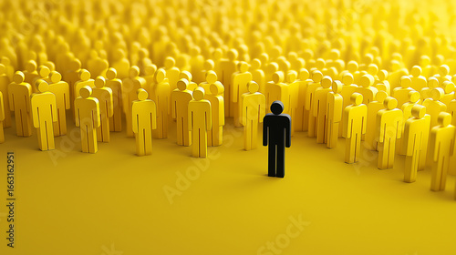 Diverse group concept with yellow and black figures stands out for unity, inclusion, diversity, teamwork, equality, social issues, equality.