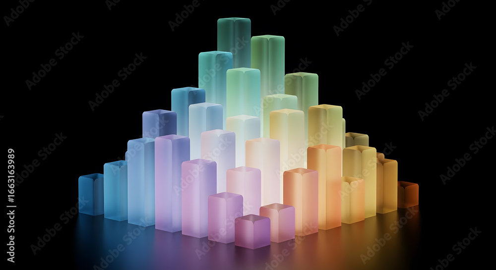 Fototapeta premium Colorful Frosted Glass Bar Chart on Black graph data