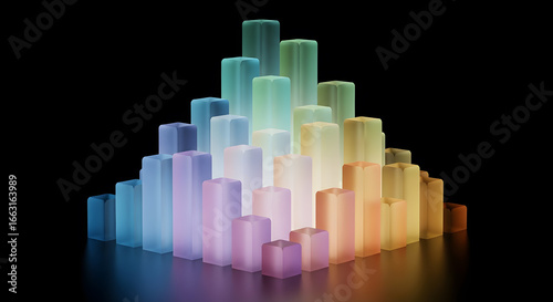 Colorful Frosted Glass Bar Chart on Black graph data