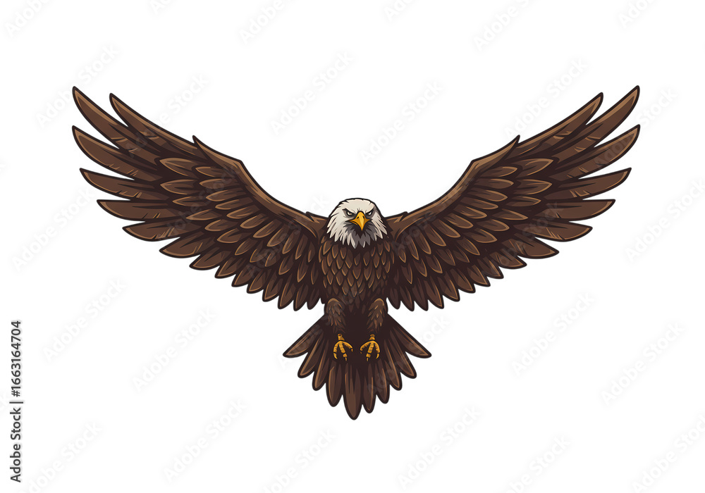 Fototapeta premium Majestic Brown Eagle in Flight Powerful Wings Spread Wide on transparent background