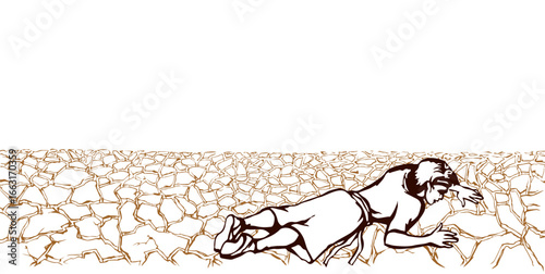 An exhausted person lies on the ground. Vector drawing