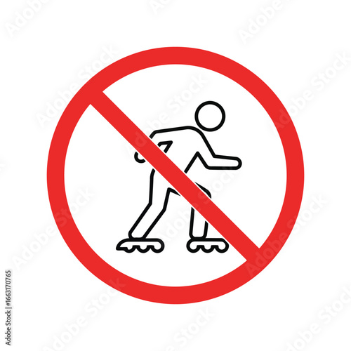 No rollerblading sign vector illustration prohibition symbol skating restriction icon safety warning graphic