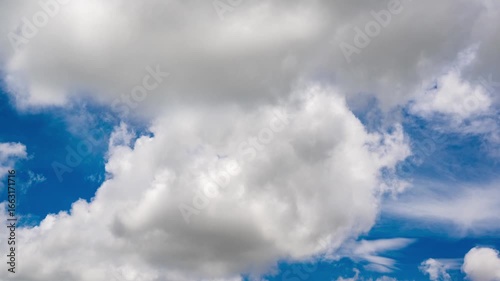 Bright Blue Sky with Fluffy White Clouds in a Scenic Landscape