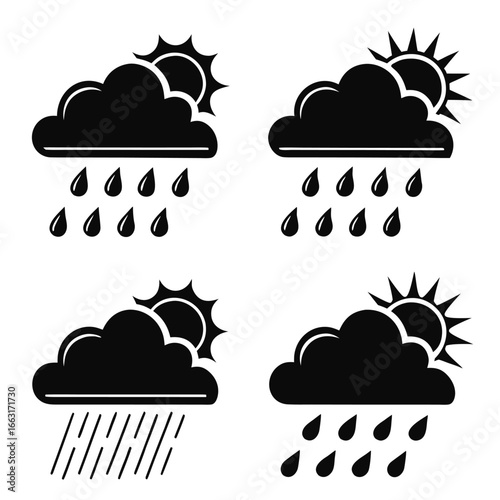 Sun and rain cloud icons weather precipitation