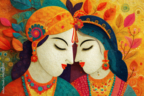 Beautiful Traditional Radha Krishna Matt Textured UV Art Print For Home Decor