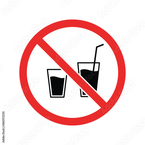 Prohibited drinks sign, no beverages allowed, forbidden food and drink vector illustration