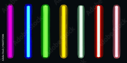 Assortment of colorful glowing light sticks on black