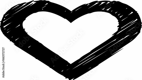 Black Hand Drawn Heart Outline Isolated love symbol