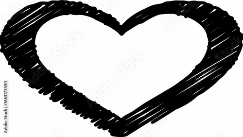 Hand Drawn Black Heart Outline On White love symbol