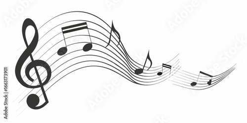 Musical Notes and Treble Clef on Wavy Staff Lines vector
