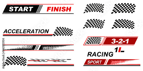 Racing start finish and acceleration graphic elements