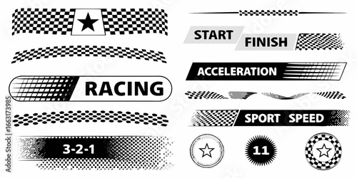 Racing Themed Graphic Elements and Text checkered flag