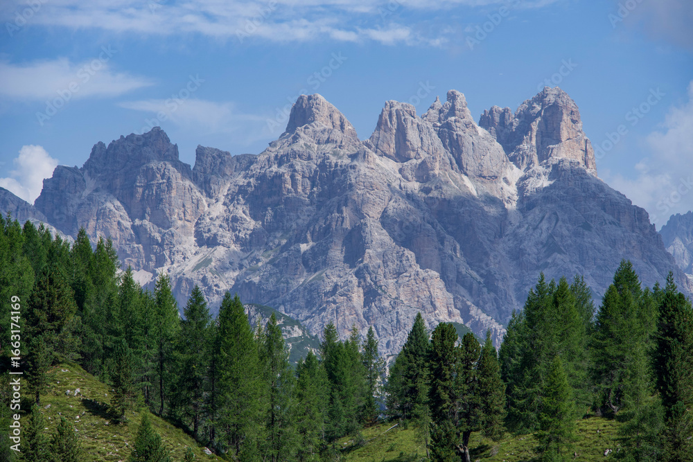 Fototapeta premium mountains in the mountains, View from Via Ferrata Merlone, Cima Cadin, Dolomites Mountains, Italy