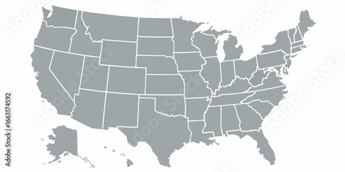 United States map with state borders and Alaska Hawaii