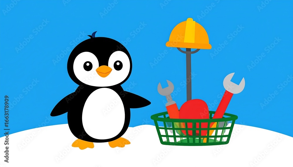 Naklejka premium Cute penguin with tools