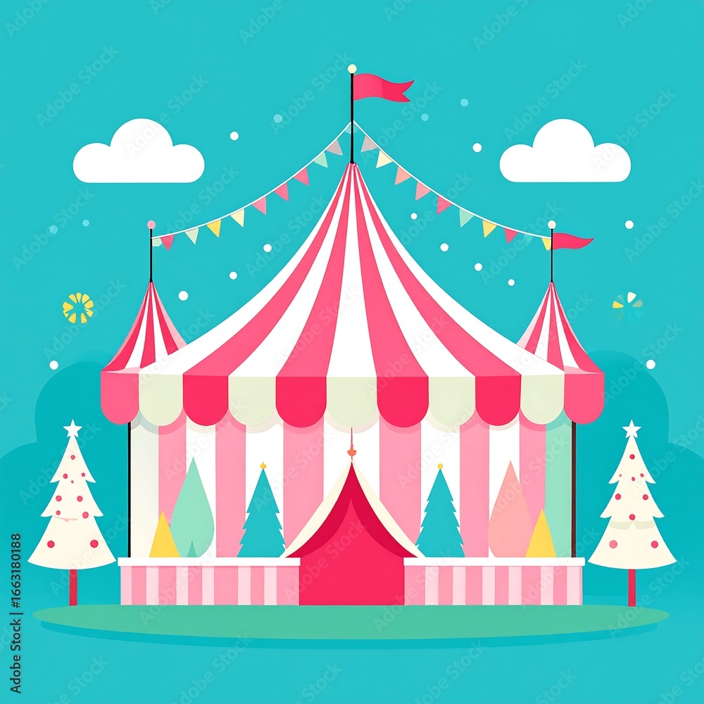 Obraz premium Festive circus tent with Christmas trees