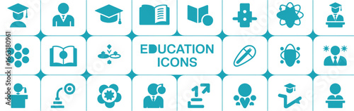Collection of Educational Icons Teal Silhouette Isolated White