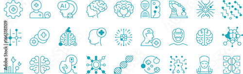 Collection of Technology Science Icons, Artificial Intelligence, DNA, Brain Icon