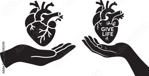 Two Hand holding two heart for exchange their life on  donation of organ week
