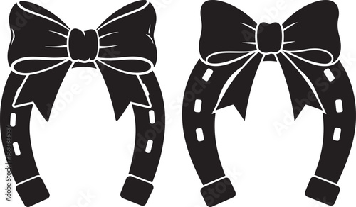 Two lucky horseshoe bows silhouette