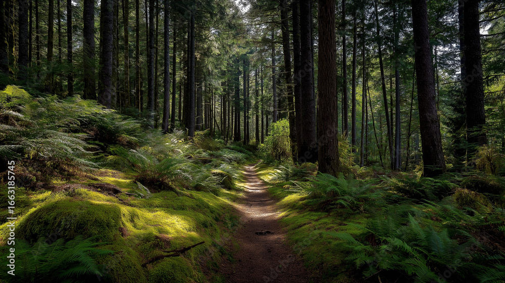 Obraz premium Forest Mountain, green trees and woods 