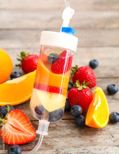 Fruit infusion in a medical IV bag