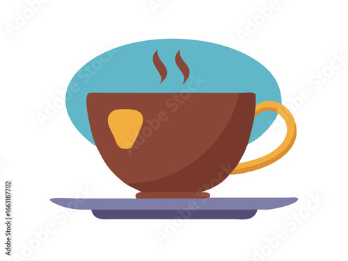 Cup of aromatic hot coffee on color background
