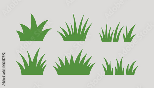 Green Grass Vector Set – Flat Lawn Icons and Nature Elements for Garden, Landscape Design, Ecology, Spring, and Outdoor Decoration.