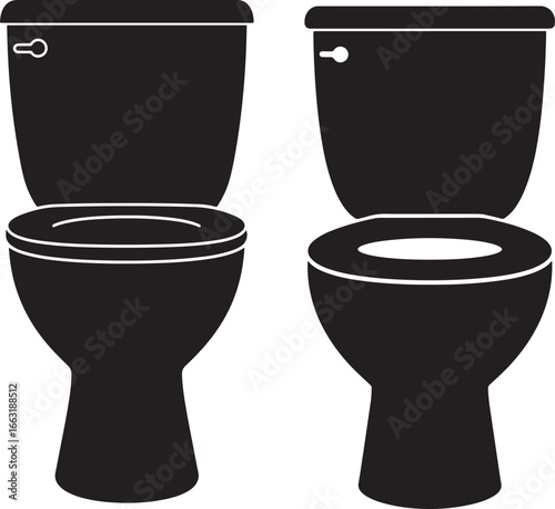 Two toilet bowls in black silhouette
