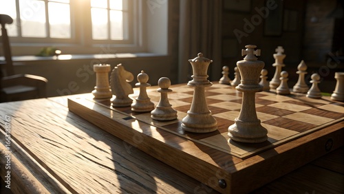 Wooden Chess Pieces Arranged for Strategy
