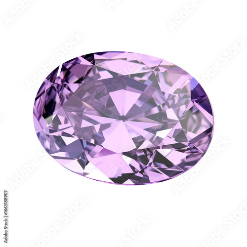 Oval violet diamond jewel with subtle lavender shade crafted facets on transparent background