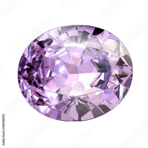 Oval violet diamond jewel with subtle lavender shade crafted facets on transparent background