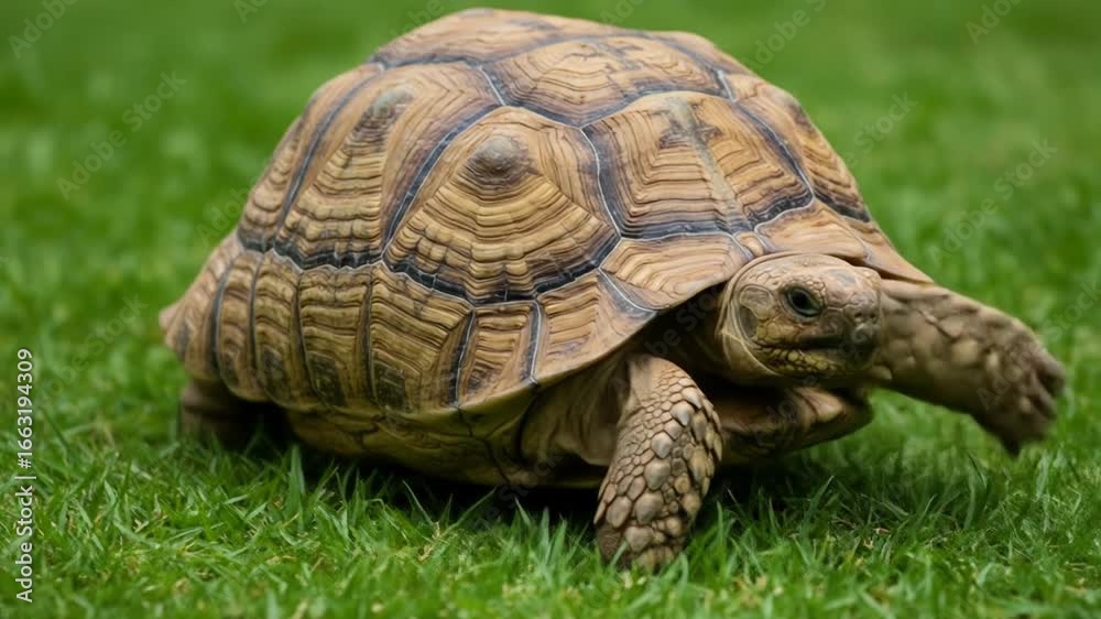 Slow Motion Closeup of a Tortoise Walking on Green Grass in Natural Setting Slow Motion Closeup of a Tortoise Walking on Green Grass in Natural Setting
