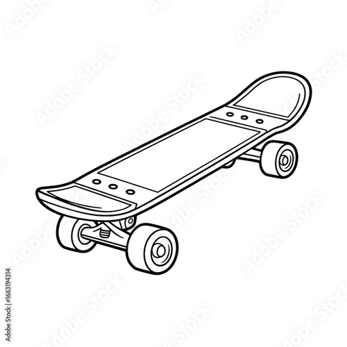 A black and skateboard illustration line art of a coloring page