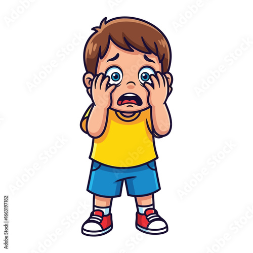 Child in Distress: A cartoon illustration showcases a young child's overwhelming emotion of sadness and fear, perfectly depicting a moment of vulnerability. 
