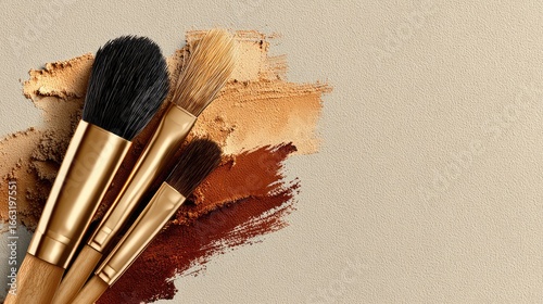 Cosmetic Swatches with Brushes on a Neutral Backdrop