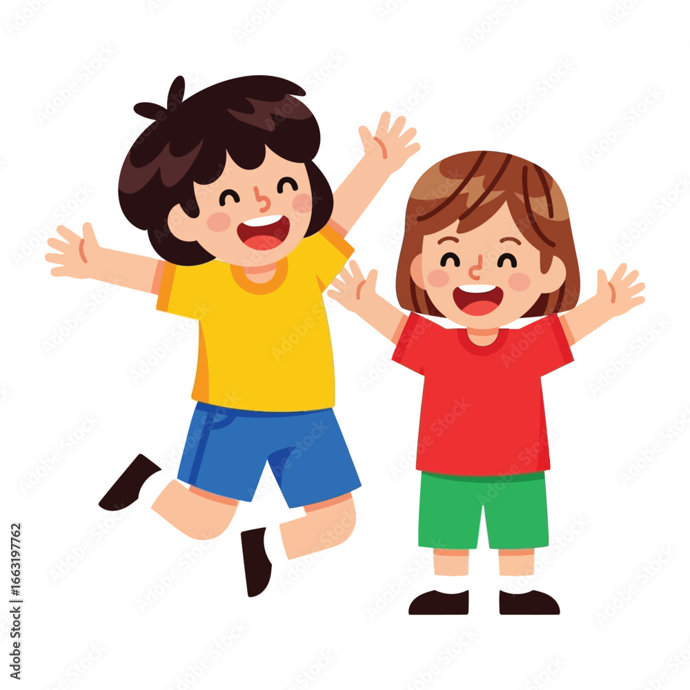 Joyful Childhood Companions: Two cheerful children radiate pure happiness as they play together, with bright smiles, capturing the vibrant essence of friendship. Joyful Childhood Companions: Two cheerful children radiate pure happiness as they play together, with bright smiles, capturing the vibrant essence of friendship.
