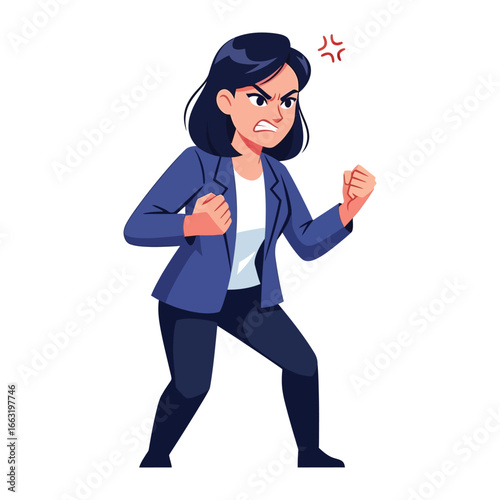 Female Anger and Frustration: This illustration captures a woman expressing strong negative emotions. She stands in a pose of anger and frustration.
