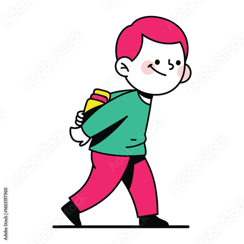 Young Student with Books: A cheerful child carries books, embodying youthful learning and a bright future, isolated against a crisp, clean background.