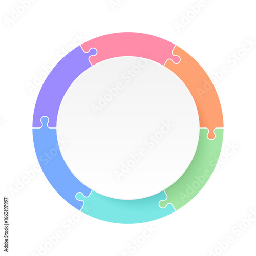 Infographic template of a circular puzzle with six pieces