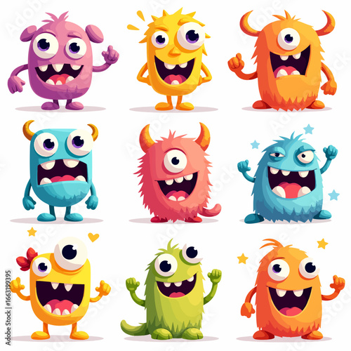 Wallpaper Mural Monster set. Cute cartoon scary character. Baby collection. White background Isolated. Happy Halloween card. Flat design. Vector illustration. Torontodigital.ca