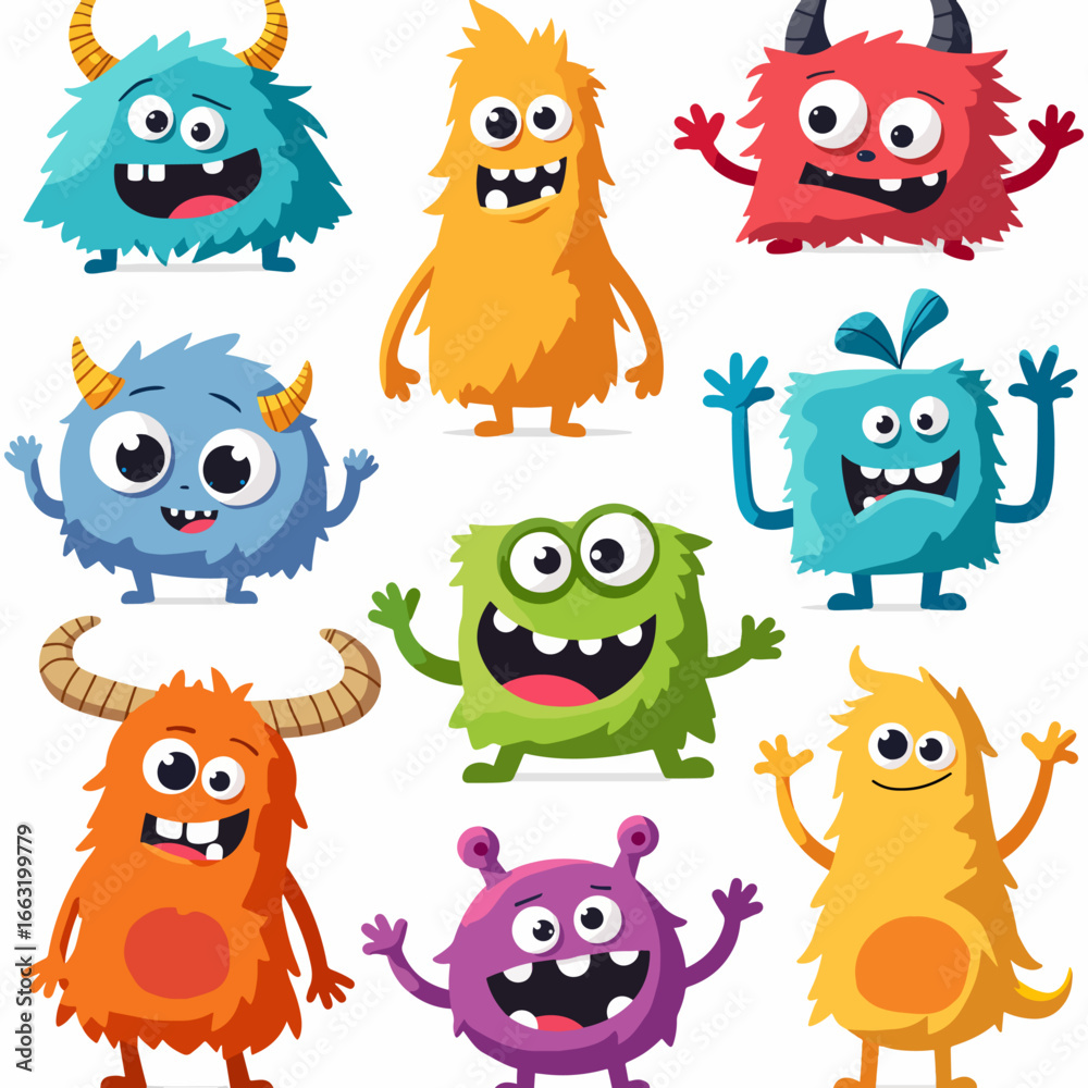 Naklejka premium Funny cartoon animal characters set with cute owls dogs penguins and monsters