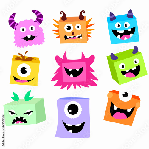 Kids monster collection. Child monster, isolated cartoon aliens characters. Cute ugly comic elements, crazy colorful beast, decent vector set