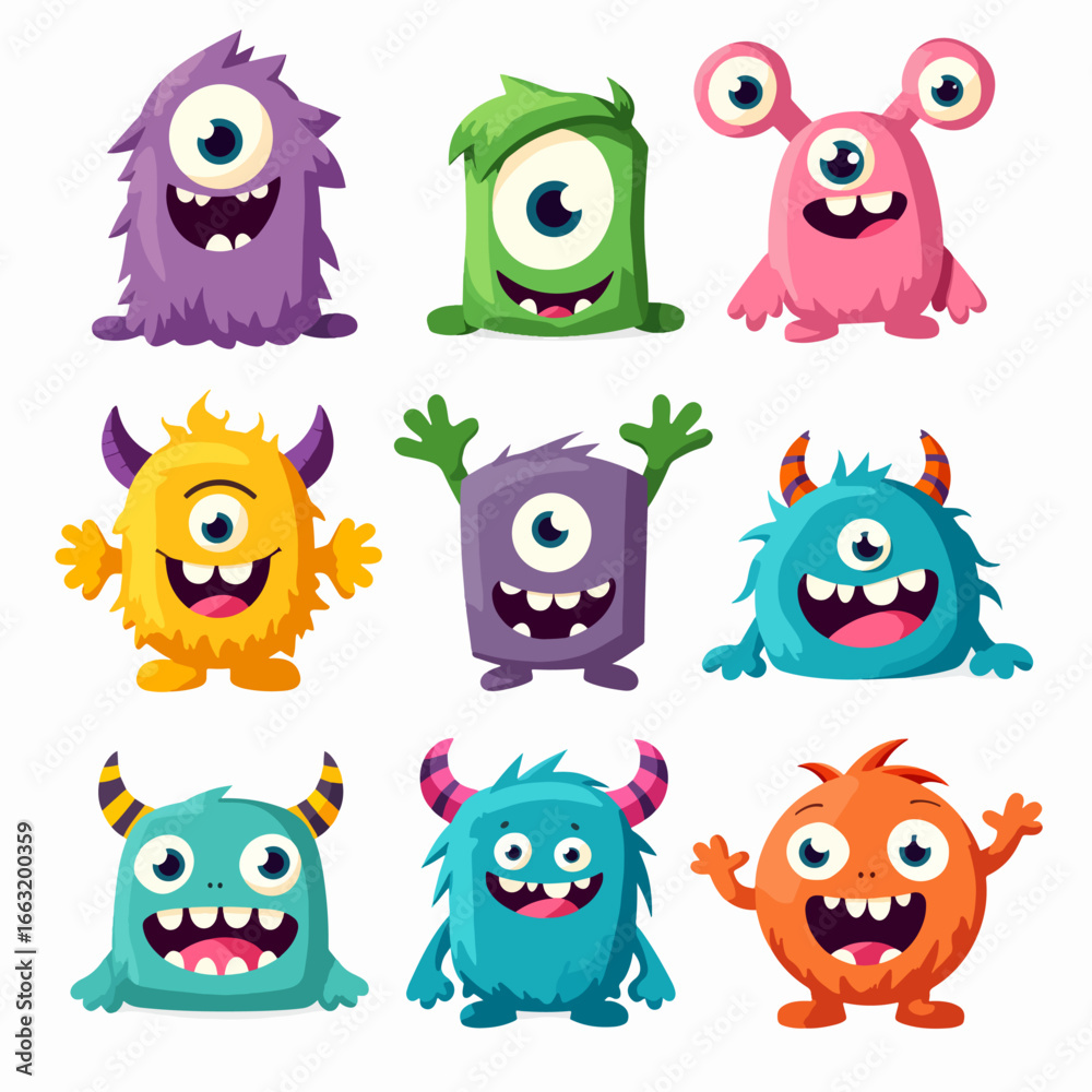 Naklejka premium Cute cartoon baby monsters vector collection. Color monster character mascot illustration