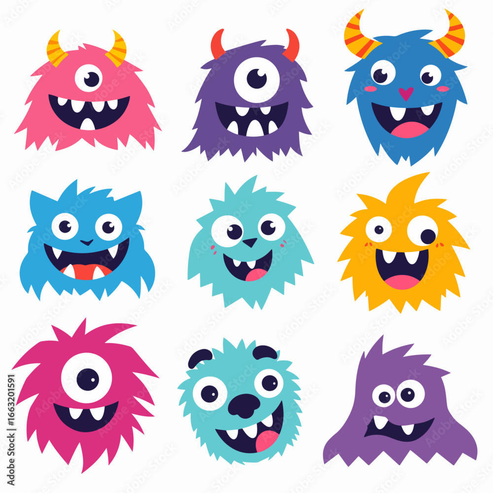 Fototapeta premium Fun, friendly monsters for kids, playful designs for children's projects