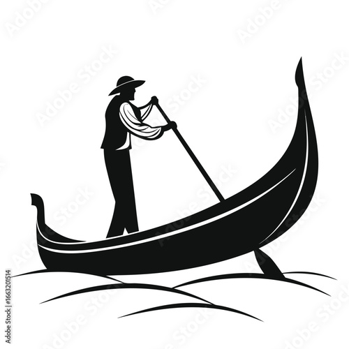 Person paddling gondola at sunset silhouette