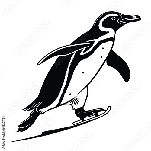 Penguin sliding on ice silhouette
