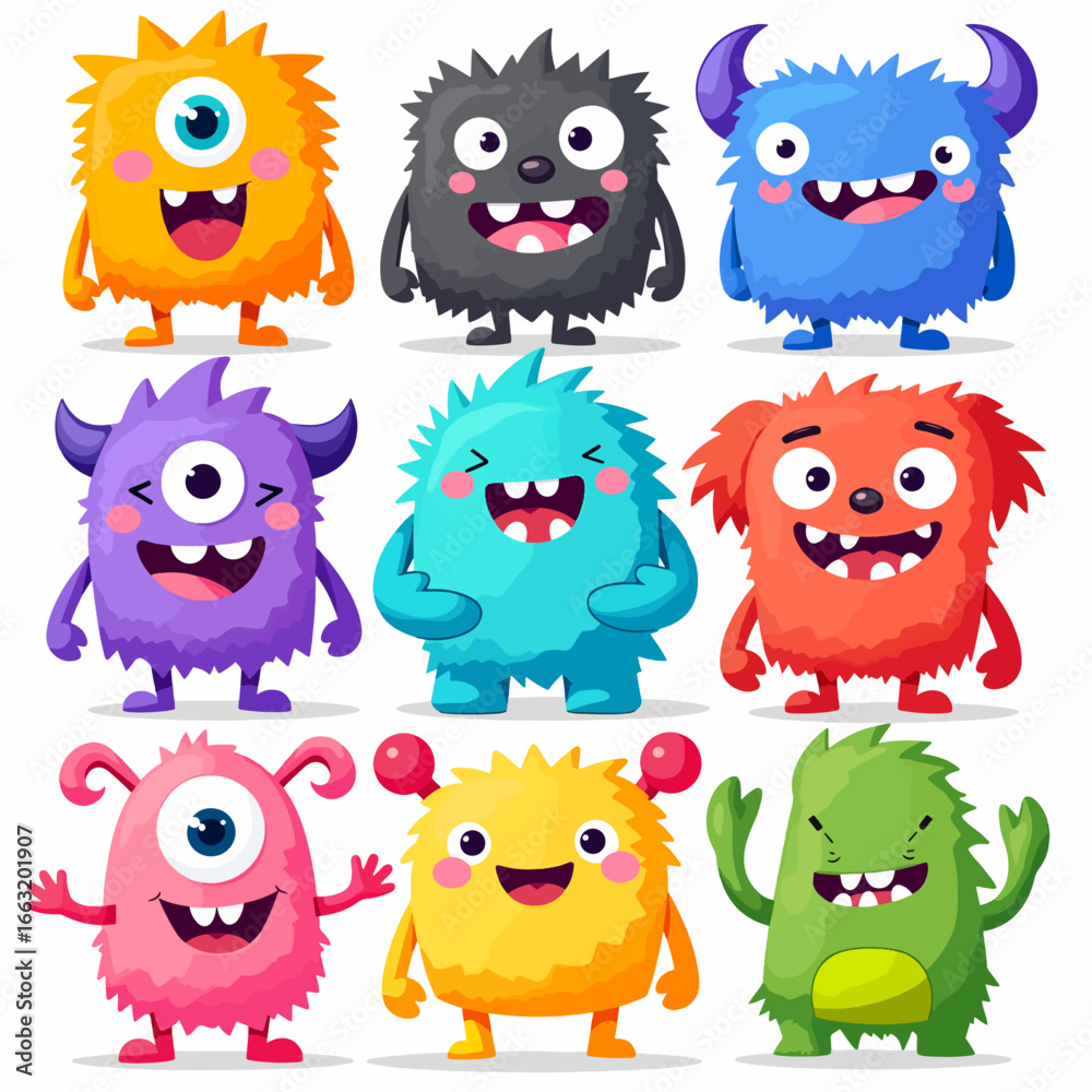 Naklejka premium set of funny cartoon cute monster 