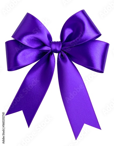 Elegant purple satin bow against white