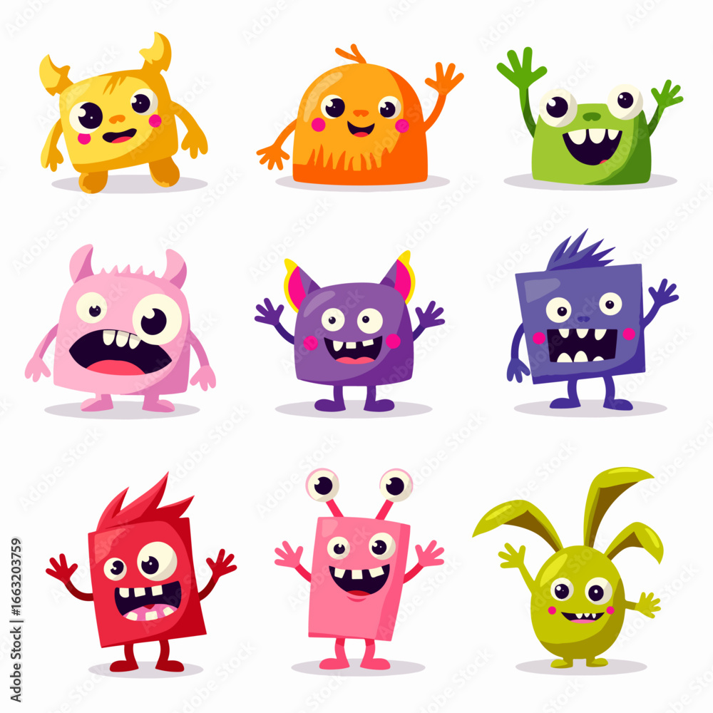 Fototapeta premium Happy Halloween. Monster colorful round silhouette icon super big set line